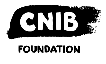 A logo for the 'CNIB Foundation'. The main feature is a bold, black brushstroke oval shape. Within the oval is the acronym 'CNIB' in large white letters. Directly below the oval, in smaller black lettering, is the word 'FOUNDATION'.