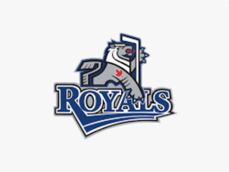 Logo of the Victoria Royals featuring a stylized lion with a crown, positioned over a large blue 'R' with the word 'ROYALS' written in bold blue letters at the bottom.